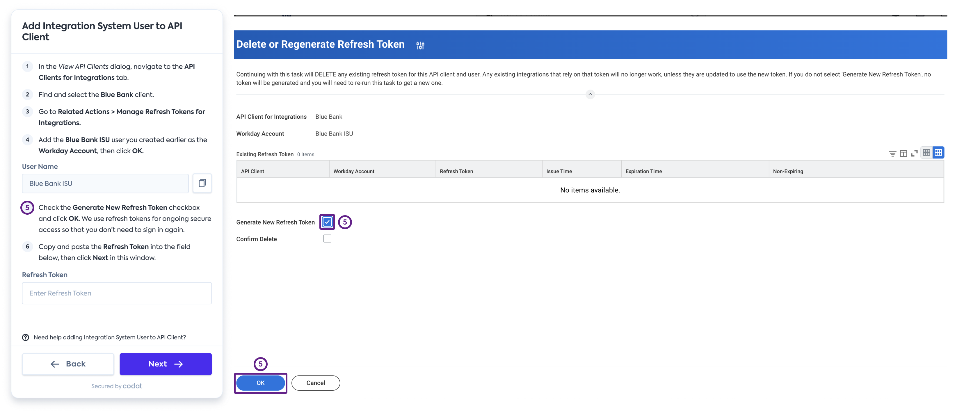 Screenshot of Workday’s interface displaying the relationship between Codat's connection flow and Workday.